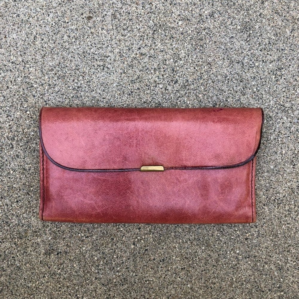 Vintage ECHT 2 PRYM Leather Tri Fold Wallet Clutch Multi Pocket Purple RARE​​​​